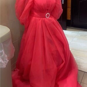 Elegant pink Gown with Sheer Sleeves